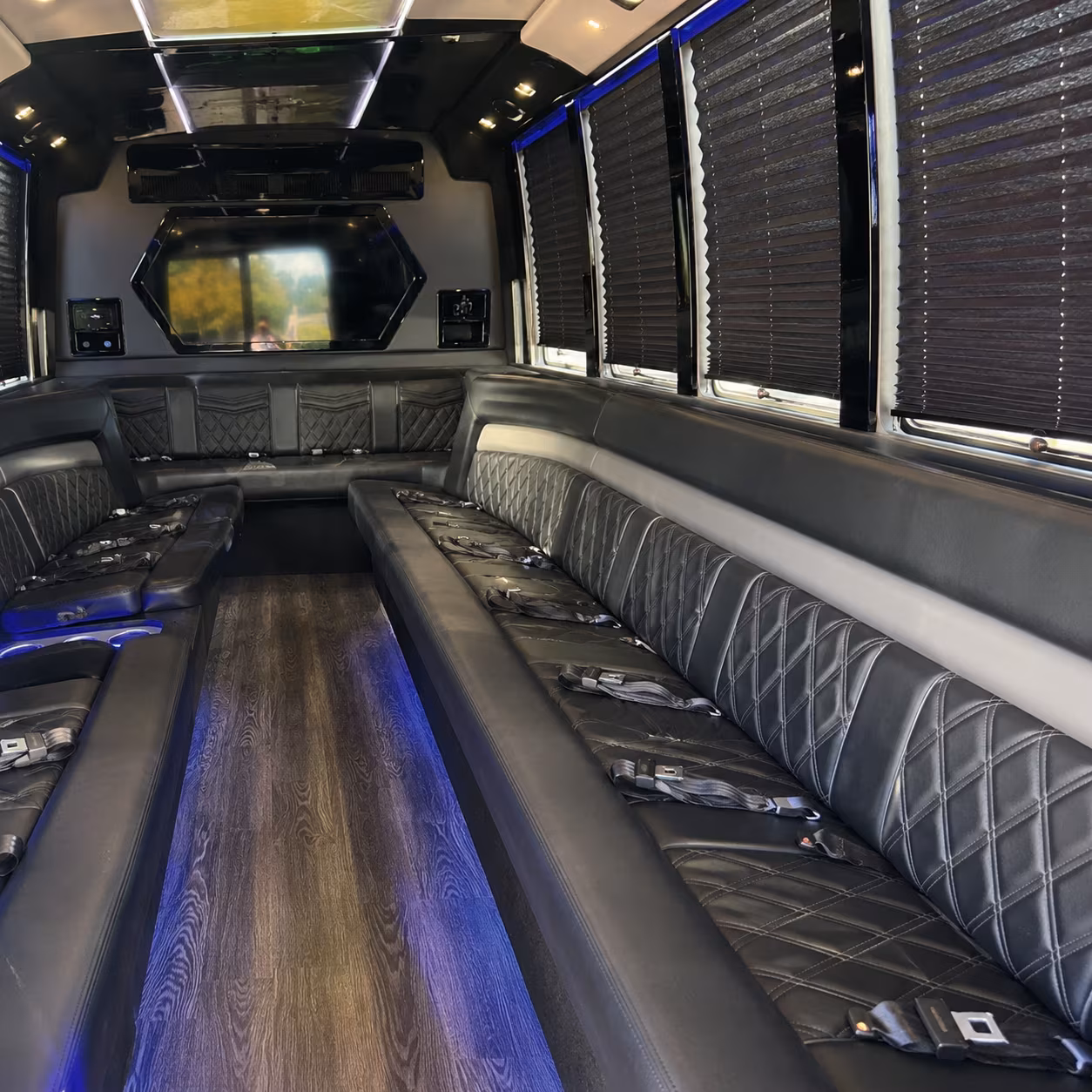 White party bus exterior