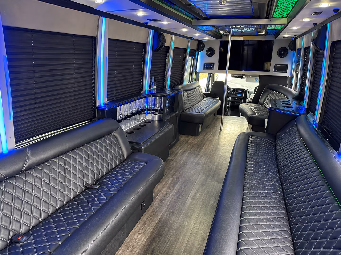 White party bus exterior
