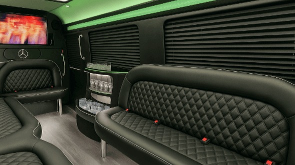 Interior of Charter Bus Company Colorado Springs's 14 Passenger Sprinter Limousine in Colorado Springs