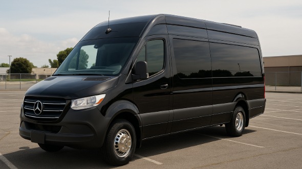Exterior of Charter Bus Company Thornton's 14 Passenger Sprinter Limousine in Thornton