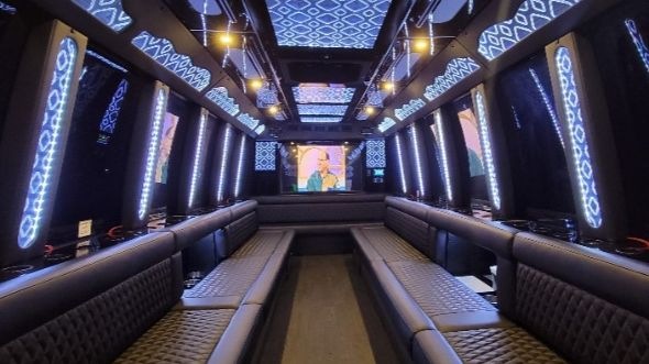 Interior of Charter Bus Company Boulder's 30 Passenger Party Bus in Boulder