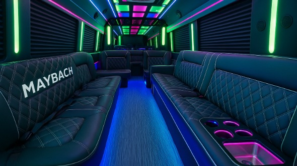 Interior of Aurora Party Bus Company's 40 Passenger Party Bus in Aurora
