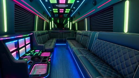 Interior of Charter Bus Company Westminster's 50 Passenger Party Bus in Westminster
