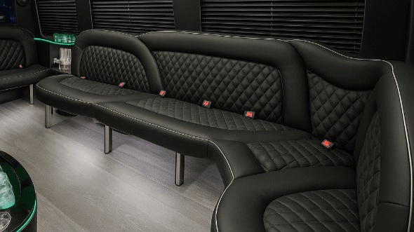 aurora 18 passenger party bus inside